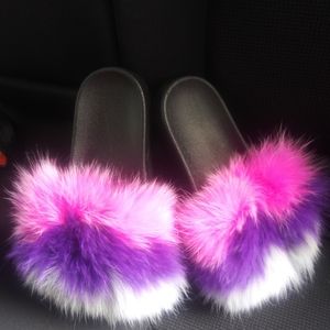Size 7 Real Fur Fox Fur New Slides Pink Purple